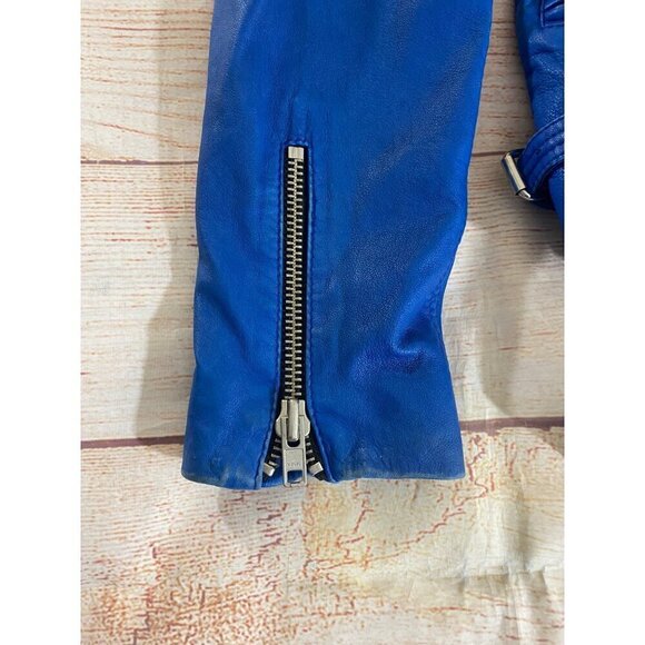 IRO Women's Luigaspe Blue Lamb Skin Designer Leather Moto Jacket - 2 - Picture 6 of 16